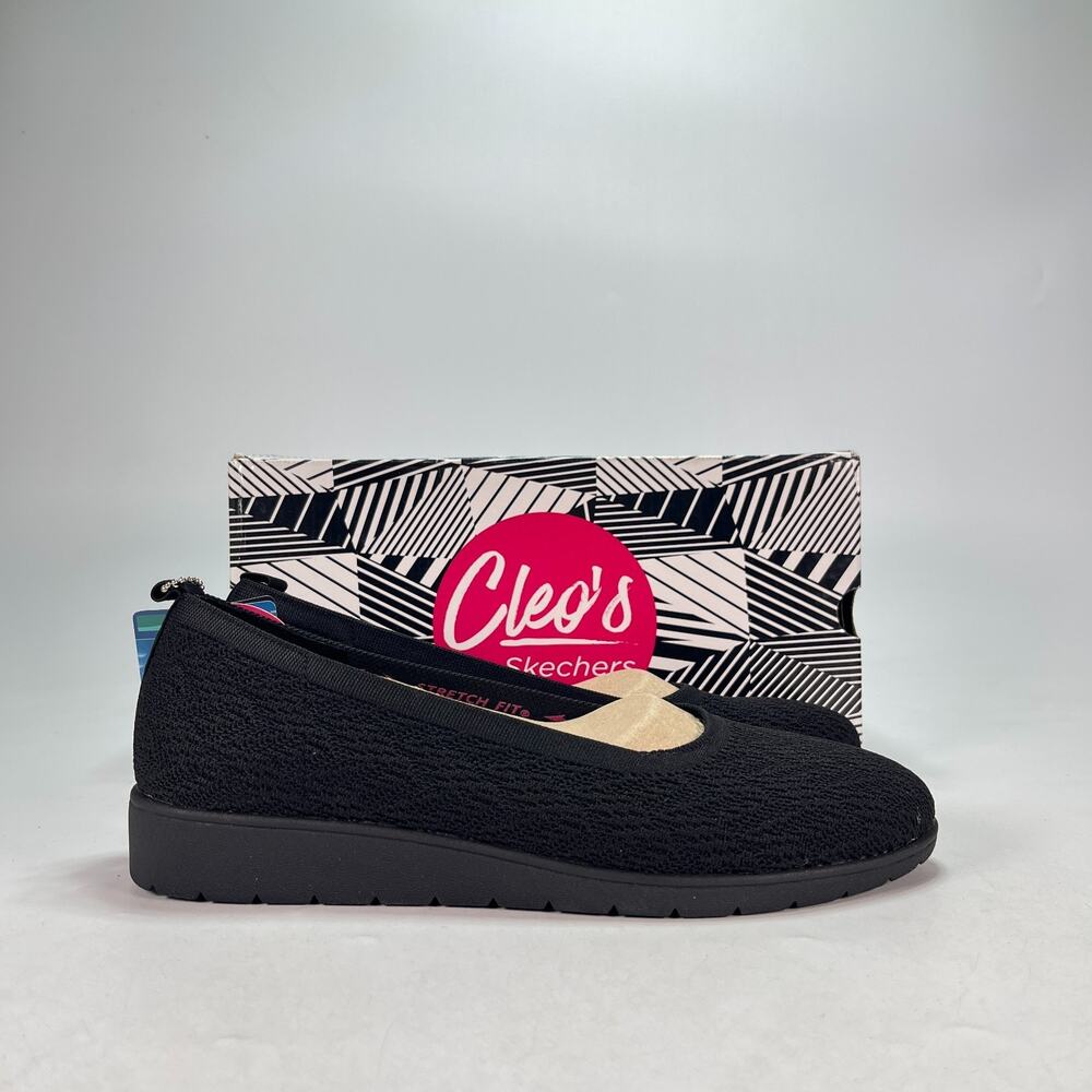 Skechers Cleo Flex Wedge Flipside Black Slip On Ballet Flat 158323 Women's Sz 10
